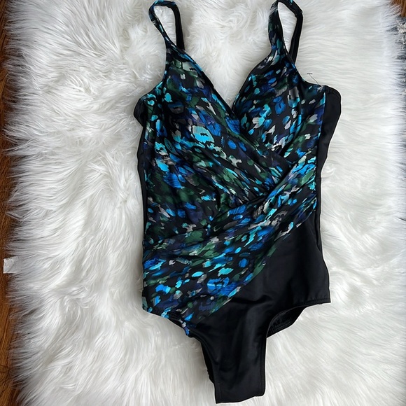 NWOT Miraclesuit Women's Sophisticat Oceanus V-Neck One Piece Swimsuit Size 12 - Picture 4 of 11